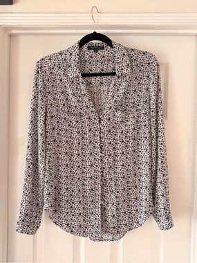 Velvet Heart White Button-Down Shirt with Black Ditsy Floral Print